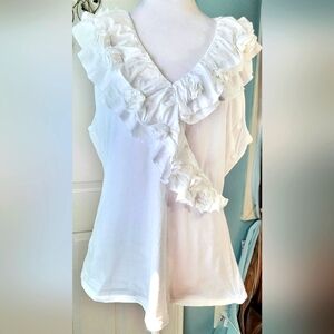 White Ruffled V-Neck Sleeveless Top